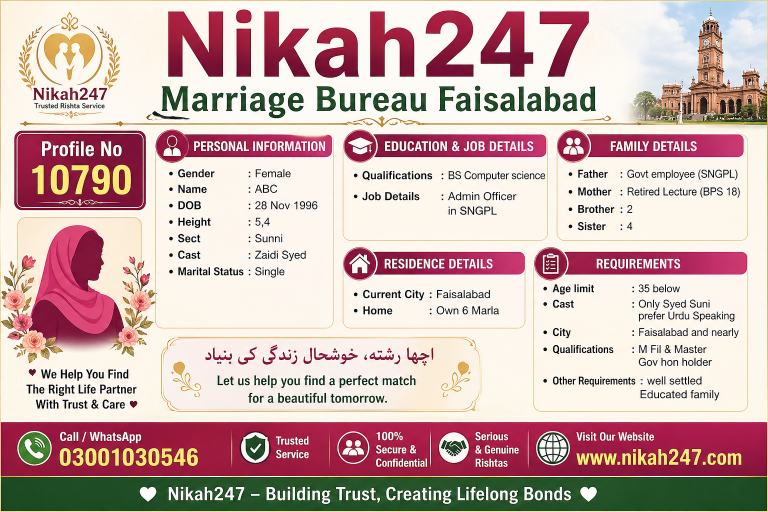 Syed Sunni Female Rishta Faisalabad