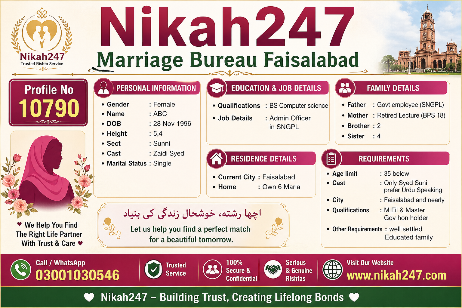 Syed Sunni Female Rishta Faisalabad